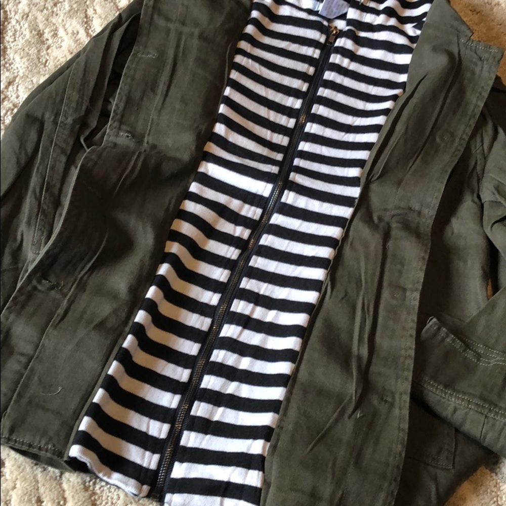 Olive Jacket with Navy Stripe Accent Lining - Picture 5 of 6